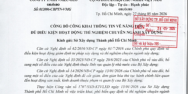 CÔNG BỐ CÔNG KHAI THÔNG TIN VỀ NĂNG LỰC ĐỦ ĐIỀU KIỆN HOẠT ĐỘNG THÍ NGHIỆM CHUYÊN NGÀNH XÂY DỰNG